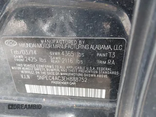 2014 Hyundai Sonata SE with VIN 5NPEC4AC3EH888752, listed as a IAAI auction lot 42106675 with 168,258 mi miles and . Bid and sale history available at carsss.com. Image 9.