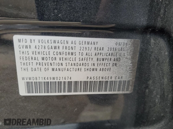 2009 Volkswagen Rabbit S z VIN WVWDB71K49W021674, wystawiony jako Copart lot #56115715 z przebiegiem 159 860 mil mil oraz Szkoda całkowita • Salvage title. Historia ofert i sprzedaży dostępna na DreamBid. Obrazek 12.