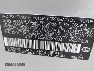 2009 Lexus ES 350 with VIN JTHBJ46GX92293083, listed as a IAAI auction lot 42146341 with 125,589 mi miles. Bid and sale history available at carsss.com. Image 9.