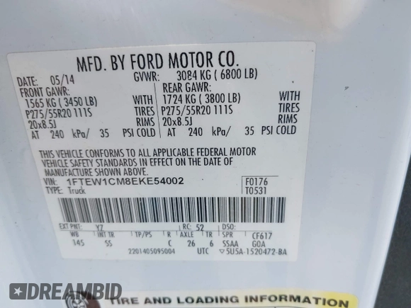 2014 Ford F-150 XL z VIN 1FTEW1CM8EKE54002, wystawiony jako IAAI lot #42599866 z przebiegiem 88 472 mil mil oraz . Historia ofert i sprzedaży dostępna na DreamBid. Obrazek 9.