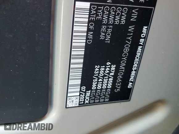 2021 Mercedes-Benz Sprinter Cargo with VIN W1Y70BGY0MT066375, listed as a Copart auction lot 75641534 with Not Provided miles and Salvage Title. Bid and sale history available at carsss.com. Image 14.