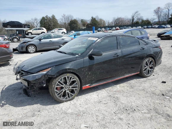 2023 Hyundai Elantra N with VIN KMHLW4AK9PU014867, listed as a Copart auction lot 49674295 with 46,886 mi miles and Salvage Title. Bid and sale history available at carsss.com. Image 1.