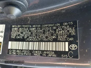 2015 Toyota Prius Four with VIN JTDKN3DU7F1984792, listed as a IAAI auction lot 41132250 with 1 mi miles. Bid and sale history available at carsss.com. Image 9.