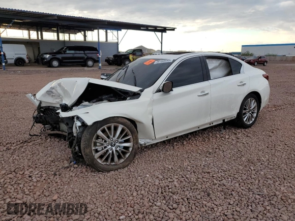 2021 Infiniti Q50 Luxe with VIN JN1EV7BR4MM752782, listed as a Copart auction lot 56160595 with 69,186 mi miles and Salvage title. Bid and sale history available at DreamBid. Image 1.