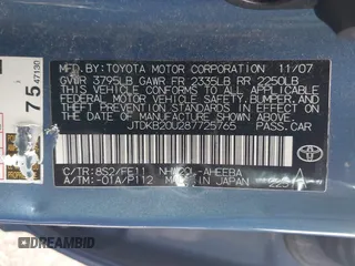 2008 Toyota Prius with VIN JTDKB20U287725765, listed as a IAAI auction lot 42677118 with 251,506 mi miles and . Bid and sale history available at DreamBid. Image 9.