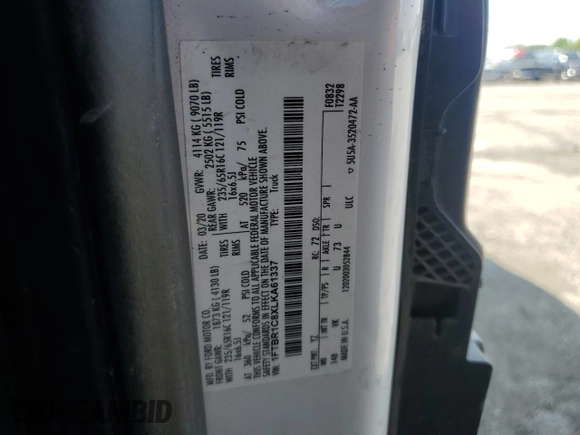 2020 Ford Transit Cargo with VIN 1FTBR1C8XLKA61337, listed as a Copart auction lot 60660165 with Not provided miles and Clean title. Bid and sale history available at DreamBid. Image 12.