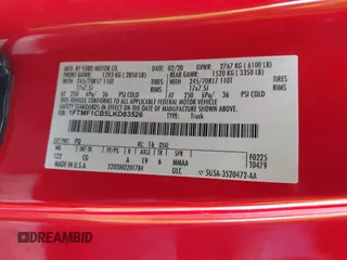 2020 Ford F-150 XL with VIN 1FTMF1CB5LKD83526, listed as a IAAI auction lot 40717113 with 54,070 mi miles and . Bid and sale history available at carsss.com. Image 9.