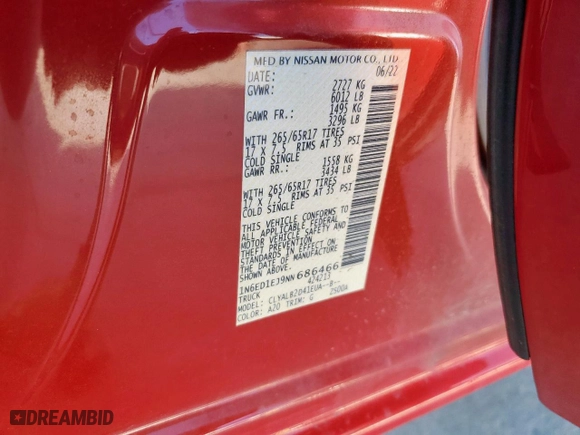 2022 Nissan Frontier SV with VIN 1N6ED1EJ9NN686466, listed as a Copart auction lot 50003415 with 12,238 mi miles and Salvage Title. Bid and sale history available at carsss.com. Image 14.