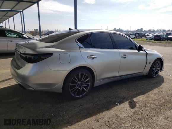 2019 Infiniti Q50 RED SPORT 400 with VIN JN1FV7AP9KM760846, listed as a Copart auction lot 46466525 with 54,485 mi miles and Salvage Title. Bid and sale history available at carsss.com. Image 3.