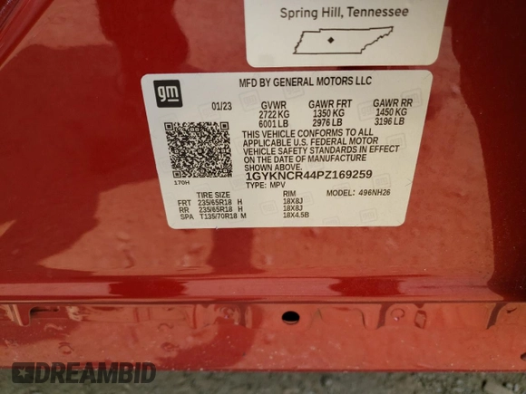 2023 Cadillac XT5 FWD Premium Luxury with VIN 1GYKNCR44PZ169259, listed as a Copart auction lot 66371794 with 13,319 mi miles and Salvage Title. Bid and sale history available at carsss.com. Image 15.