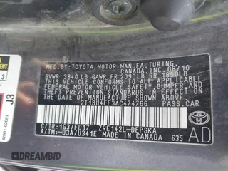 2010 Toyota Corolla with VIN 2T1BU4EE3AC474766, listed as a IAAI auction lot 42202304 with 224,546 mi miles. Bid and sale history available at carsss.com. Image 9.
