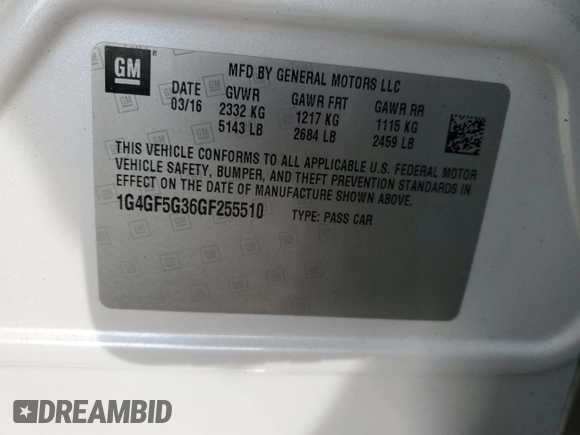 2016 Buick LaCrosse Premium II with VIN 1G4GF5G36GF255510, listed as a Copart auction lot 87032934 with 63,132 mi miles and Clean Title. Bid and sale history available at carsss.com. Image 15.
