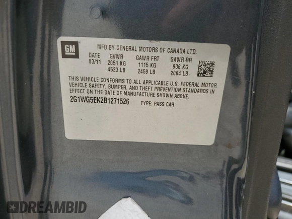 2011 Chevrolet Impala LT Fleet with VIN 2G1WG5EK2B1271526, listed as a Copart auction lot 77772224 with 202,112 mi miles and Salvage title. Bid and sale history available at DreamBid. Image 14.