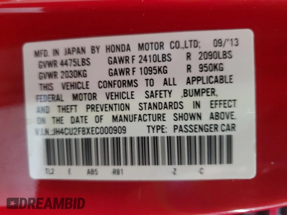 2014 Acura TSX Special Edition with VIN JH4CU2F8XEC000909, listed as a Copart auction lot 56517155 with 121,564 mi miles and Salvage title. Bid and sale history available at DreamBid. Image 13.