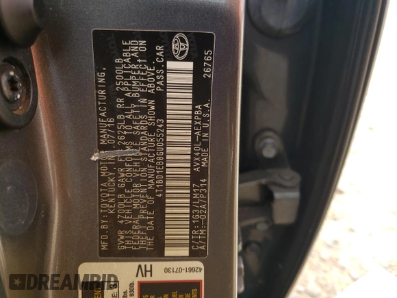 2016 Toyota Avalon XLE Premium z VIN 4T1BD1EB8GU055243, wystawiony jako Copart lot #48217345 z przebiegiem Nie podano mil oraz Szkoda całkowita • Salvage title. Historia ofert i sprzedaży dostępna na DreamBid. Obrazek 13.