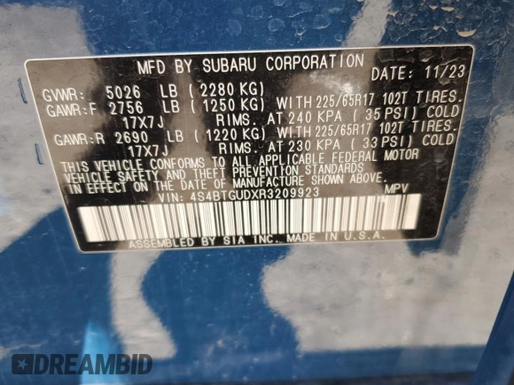 2024 Subaru Outback Wilderness z VIN 4S4BTGUDXR3209923, wystawiony jako Copart lot #58772364 z przebiegiem Nie podano mil oraz Szkoda całkowita • Salvage title. Historia ofert i sprzedaży dostępna na DreamBid. Obrazek 14.