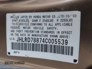 2004 Honda CR-V EX with VIN JHLRD78874C005539, listed as a IAAI auction lot 42013679 with 146,734 mi miles and . Bid and sale history available at carsss.com. Image 9.