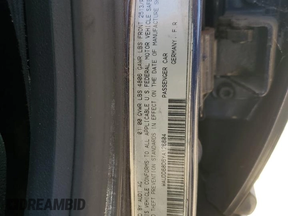 2000 Audi S4 z VIN WAUDD68D6YA126804, wystawiony jako Copart lot #61161455 z przebiegiem 148 158 mil mil oraz Czysty tytuł • Clean title. Historia ofert i sprzedaży dostępna na DreamBid. Obrazek 12.