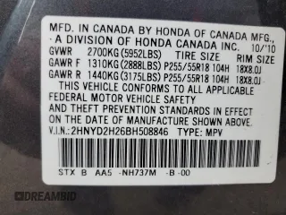 2011 Acura MDX with VIN 2HNYD2H26BH508846, listed as a Copart auction lot 58979975 with 207,604 mi miles and Salvage title. Bid and sale history available at DreamBid. Image 14.