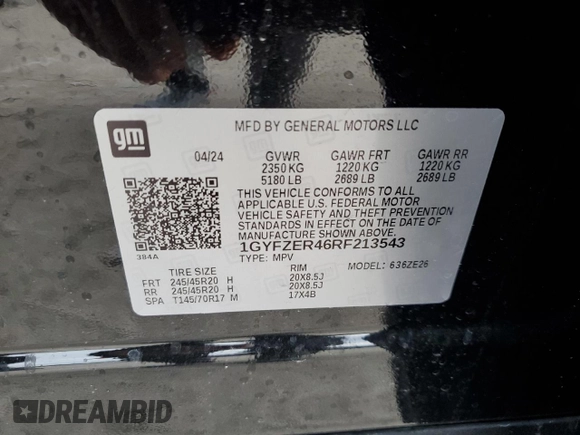 2024 Cadillac XT4 FWD Sport with VIN 1GYFZER46RF213543, listed as a Copart auction lot 83609754 with 3,878 mi miles and Salvage title. Bid and sale history available at DreamBid. Image 13.