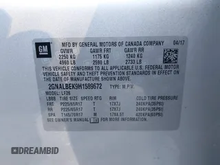 2017 Chevrolet Equinox LS with VIN 2GNALBEK9H1589672, listed as a IAAI auction lot 40798555 with 80,147 mi miles and . Bid and sale history available at carsss.com. Image 9.