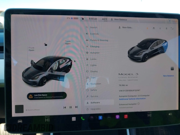 2018 Tesla Model 3 Long Range Battery with VIN 5YJ3E1EB6JF122167, listed as a IAAI auction lot 41761710 with 76,199 mi miles and . Bid and sale history available at DreamBid. Image 7.