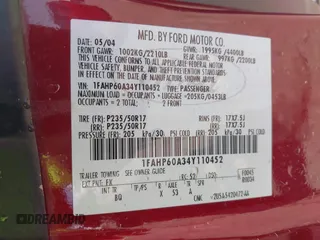 2004 Ford Thunderbird Deluxe with VIN 1FAHP60A34Y110452, listed as a IAAI auction lot 41847184 with 121,161 mi miles. Bid and sale history available at carsss.com. Image 9.