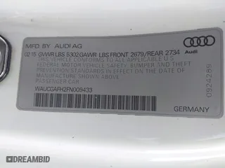 2015 Audi S5 Premium Plus with VIN WAUCGAFH2FN009433, listed as a IAAI auction lot 42034153 with 104,859 mi miles. Bid and sale history available at carsss.com. Image 9.