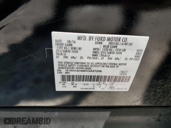 2017 Ford Explorer XLT z VIN 1FM5K8D88HGA57298, wystawiony jako Copart lot #58889865 z przebiegiem 142 107 mil mil oraz Szkoda całkowita • Salvage title. Historia ofert i sprzedaży dostępna na DreamBid. Obrazek 13.
