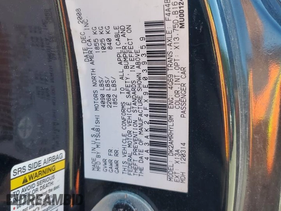 2009 Mitsubishi Eclipse GS with VIN 4A3AK24FX9E039359, listed as a Copart auction lot 76635904 with 66,228 mi miles and Salvage Title. Bid and sale history available at carsss.com. Image 15.