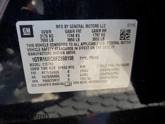 2015 GMC Sierra 1500 SLE с VIN 1GTR1UEC6FZ380108, выставлен на аукционе Copart как лот 80781274 с пробегом 163 233 миль миль и Списание • Salvage title. История ставок и продаж доступна на DreamBid. Изображение 14.