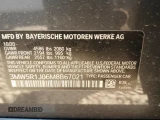 2021 BMW 3 Series 330i with VIN 3MW5R1J06M8B67021, listed as a Copart auction lot 49488195 with 67,806 mi miles and Salvage Title. Bid and sale history available at carsss.com. Image 12.
