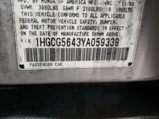 2000 Honda Accord LX z VIN 1HGCG5643YA059339, wystawiony jako Copart lot #42153695 z przebiegiem 169 380 mil mil oraz Szkoda całkowita • Salvage title. Historia ofert i sprzedaży dostępna na DreamBid. Obrazek 12.