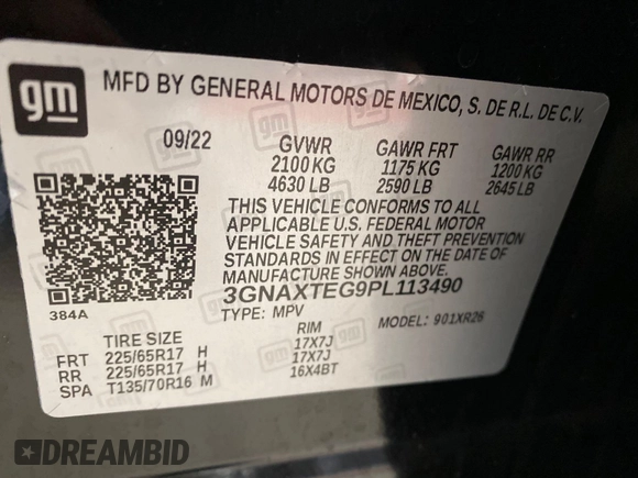 2023 Chevrolet Equinox LT with VIN 3GNAXTEG9PL113490, listed as a IAAI auction lot 42168551 with 37,607 mi miles and . Bid and sale history available at DreamBid. Image 1.