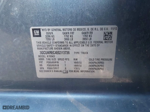 2014 Chevrolet Silverado 1500 LT with VIN 3GCUKREC4EG313736, listed as a IAAI auction lot 41309331 with 213,225 mi miles. Bid and sale history available at carsss.com. Image 9.