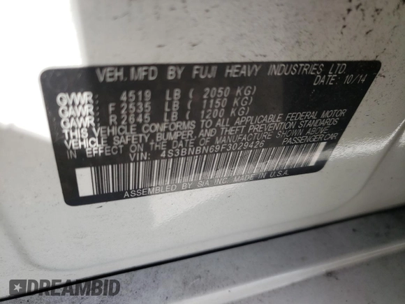 2015 Subaru Legacy 2.5i Limited with VIN 4S3BNBN69F3029426, listed as a Copart auction lot 66174032 with 122,815 mi miles. Bid and sale history available at carsss.com. Image 10.