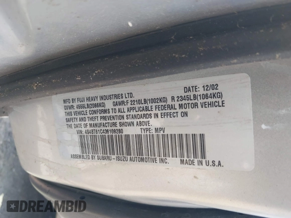 2003 Subaru Baja with VIN 4S4BT61C436109280, listed as a IAAI auction lot 42578238 with 193,519 mi miles and . Bid and sale history available at DreamBid. Image 9.