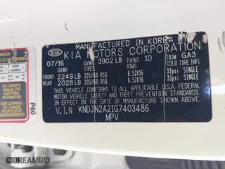 2016 Kia Soul with VIN KNDJN2A21G7403486, listed as a IAAI auction lot 41913168 with 119,247 mi miles. Bid and sale history available at carsss.com. Image 9.