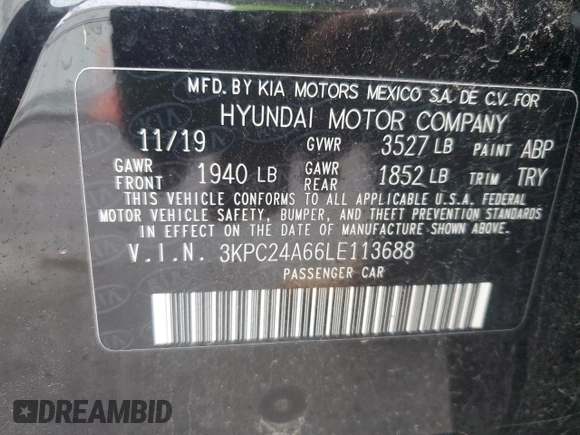 2020 Hyundai Accent SE with VIN 3KPC24A66LE113688, listed as a Copart auction lot 41062064 with 53,562 mi miles. Bid and sale history available at carsss.com. Image 12.