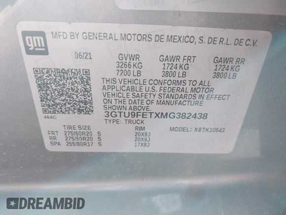 2021 GMC Sierra 1500 Denali z VIN 3GTU9FETXMG382438, wystawiony jako IAAI lot #41880365 z przebiegiem 54 651 mil mil oraz . Historia ofert i sprzedaży dostępna na DreamBid. Obrazek 9.