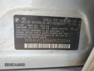 2007 BMW 3 Series 328i with VIN WBAVC53567FZ73244, listed as a Copart auction lot 45507755 with 151,910 mi miles and Salvage Title. Bid and sale history available at carsss.com. Image 14.