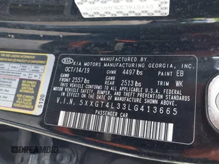 2020 Kia Optima LX with VIN 5XXGT4L33LG413665, listed as a IAAI auction lot 41673777 with 109,731 mi miles. Bid and sale history available at carsss.com. Image 9.