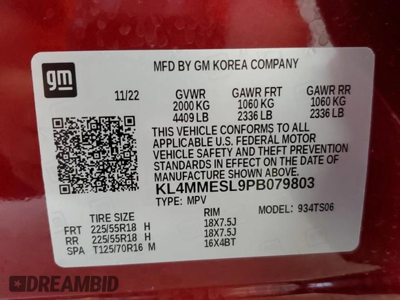 2023 Buick Encore GX Select with VIN KL4MMESL9PB079803, listed as a Copart auction lot 63244805 with 6,311 mi miles and Salvage title. Bid and sale history available at DreamBid. Image 12.