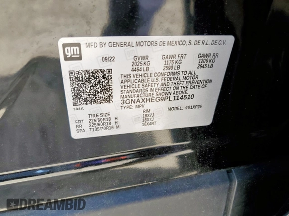2023 Chevrolet Equinox LS with VIN 3GNAXHEG9PL114510, listed as a Copart auction lot 62310665 with 14,469 mi miles and Salvage title. Bid and sale history available at DreamBid. Image 14.