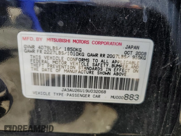 2009 Mitsubishi Lancer ES with VIN JA3AU26U19U032068, listed as a Copart auction lot 58180314 with 163,321 mi miles and Salvage Title. Bid and sale history available at carsss.com. Image 12.