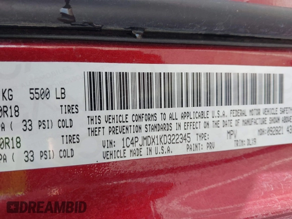 2019 Jeep Cherokee Limited with VIN 1C4PJMDX1KD322345, listed as a IAAI auction lot 42471638 with 36,031 mi miles and . Bid and sale history available at DreamBid. Image 9.