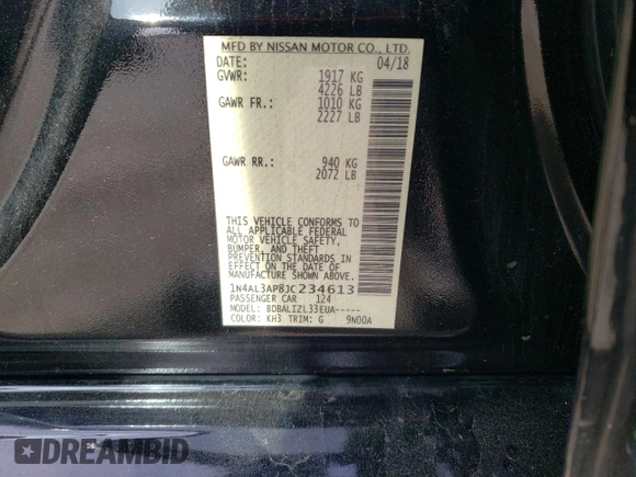 2018 Nissan Altima S with VIN 1N4AL3AP8JC234613, listed as a Copart auction lot 50378185 with 87,614 mi miles and Salvage Title. Bid and sale history available at DreamBid. Image 14.