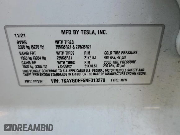 2022 Tesla Model Y Performance with VIN 7SAYGDEF5NF313270, listed as a Copart auction lot 78225584 with 41,166 mi miles and Salvage title. Bid and sale history available at DreamBid. Image 12.