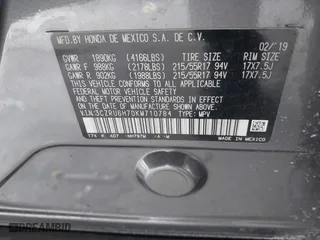 2019 Honda HR-V EX-L with VIN 3CZRU6H70KM710784, listed as a IAAI auction lot 41391516 with 48,123 mi miles. Bid and sale history available at carsss.com. Image 9.