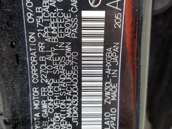 2010 Toyota Prius II z VIN JTDKN3DU0A0055770, wystawiony jako Copart lot #60022695 z przebiegiem 270 367 mil mil oraz Czysty tytuł • Clean title. Historia ofert i sprzedaży dostępna na DreamBid. Obrazek 12.